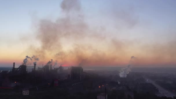 Smog City Air Pollution Steel Mill Early Morning Aerial View — Stock Video