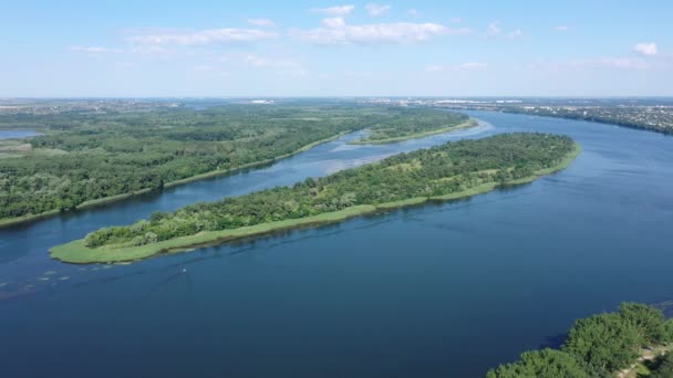 Letecký Pohled Panoramatický Výhled Řeku Dněpru Ukrajině — Stock video