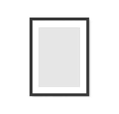 Photo picture frame on wall, vector white mockup or empty poster. Empty photo frame mockup for pictures or photograph, realistic 3D blank template