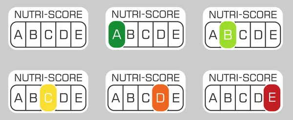 Nutri-score icons set. Isolatad Nutriscore stickers for packaging on white background. Food rating system signs : A, B, C, D, E. — Image vectorielle