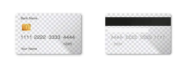 Realistic transparent credit debit card mockup two sides — Image vectorielle