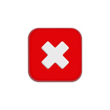 Kırmızı haç işareti simge ögesini simgeler. Kare içerisindeki doğru işaret için X ya da X şekli yok simgesi onaylanmadı