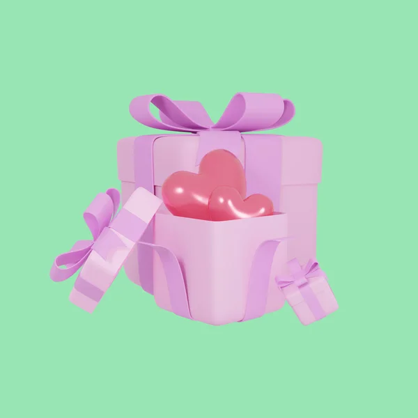 Caixa Presente Rosa Que Abre Tem Balão Coração Dentro Render — Fotografia de Stock