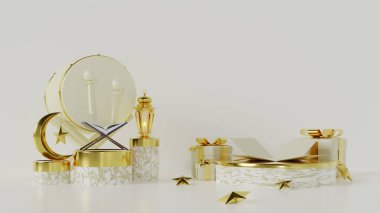 Ramazan Kareem, reklam ürünleri ve afiş için arka planda Arapça fenerler bulunan şablonu selamlıyor - kartlar için 3D resimleme, selamlar.