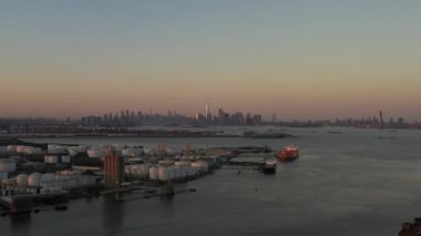 New York skyline during blue hour with Statue of liberty 