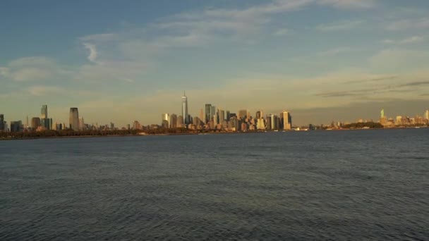 New York Skyline Sunset Statue Liberty — Video Stock