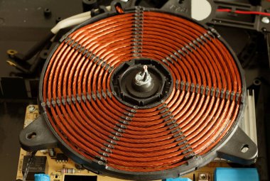 İndüksiyon fırınının elektromanyetik spirali. İndüksiyon düdüklü tencere parçaları. İndüksiyon fırını için ısıtma elementi. Bir indüksiyon fırınının ısıtma bobini.