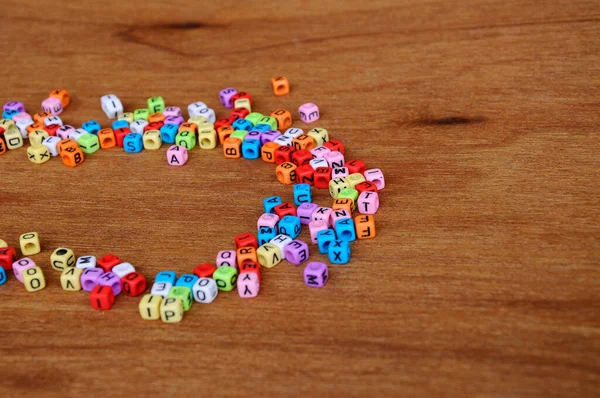 Alphabet Imprimé Sur Petits Cubes Plastique Placé Aléatoirement Sur Fond — Photo