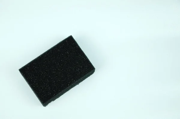 Black Sponge Used Washing Dishes Has Two Surfaces Rough Smooth — Stock Photo, Image