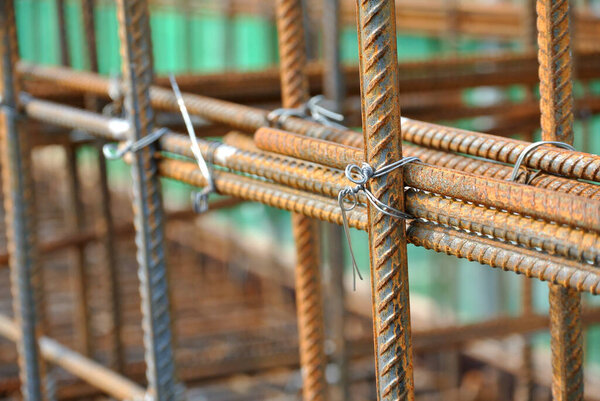 JOHOR, MALAYSIA -SEPTEMBER 19, 2015: Hot rolled deformed steel bars or steel reinforcement bar. The reinforcement bar is part of the building structure function to strengthen the concrete. 