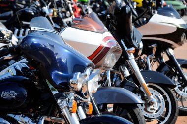 KUALA LUMPUR, MALAYSIA - 29 Temmuz 2017: Harley Davidson 'ın çeşitli tasarımları motor ön kolu ve tasarımı. Bazıları kendi yaratıcılığını kullanarak sahibinin özel yapımıdır.. 