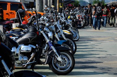 KUALA LUMPUR, MALAYSIA - 29 Temmuz 2017: Harley Davidson 'ın çeşitli tasarımları motor ön kolu ve tasarımı. Bazıları kendi yaratıcılığını kullanarak sahibinin özel yapımıdır.. 