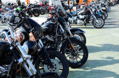 KUALA LUMPUR, MALAYSIA - 29 Temmuz 2017: Harley Davidson 'ın çeşitli tasarımları motor ön kolu ve tasarımı. Bazıları kendi yaratıcılığını kullanarak sahibinin özel yapımıdır.. 