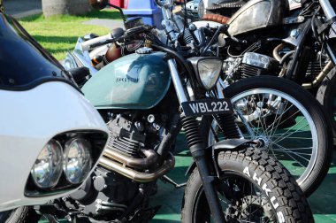 KUALA LUMPUR, MALAYSIA - 29 Temmuz 2017: Harley Davidson 'ın çeşitli tasarımları motor ön kolu ve tasarımı. Bazıları kendi yaratıcılığını kullanarak sahibinin özel yapımıdır.. 