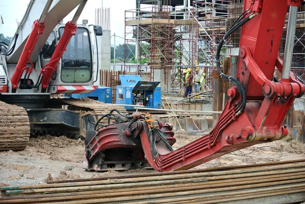 Selangor Malaysia March 2015 Sheet Pile Cofferdam Driven Machine Construction — Stock Photo, Image