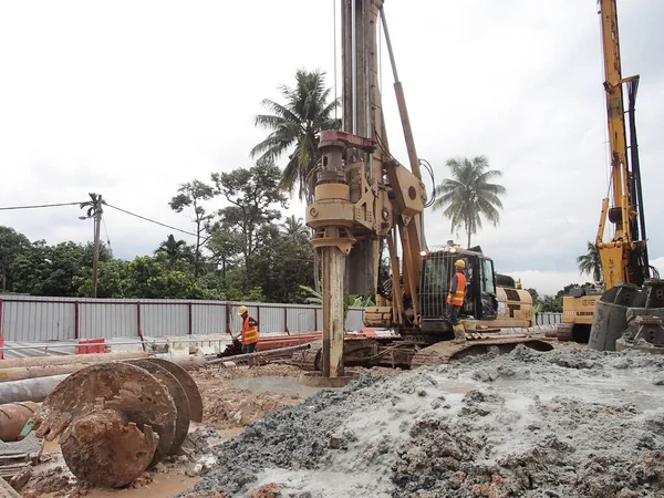 Malacca Malasia Marzo 2015 Máquina Perforación Pilotes Sitio Construcción Malaca — Foto de Stock