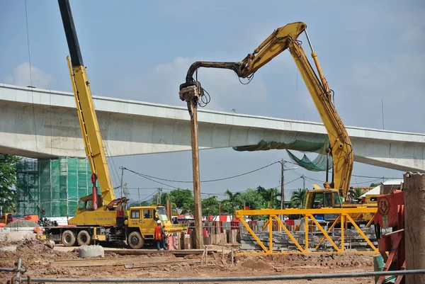 Selangor Malaysia March 2015 Sheet Pile Cofferdam Driven Machine Construction — Stock Photo, Image