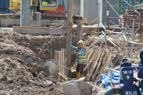 Selangor Malaysia March 2015 Sheet Pile Cofferdam Driven Machine Construction — Stock Photo, Image