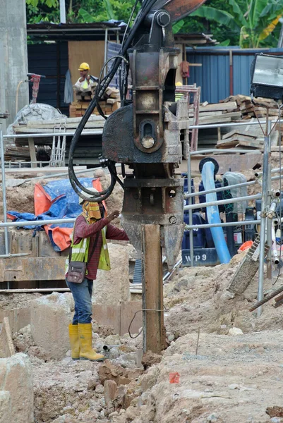 Selangor Malaysia March 2015 Sheet Pile Cofferdam Driven Machine Construction — Stock Photo, Image