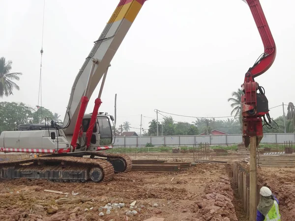 Selangor Malaysia Mart 2015 Inşaat Alanında Çarşaf Yığını Cofferdam Sürücü — Stok fotoğraf