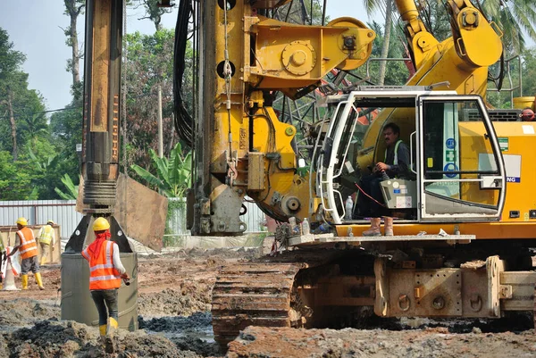 Malacca Malasia Marzo 2015 Máquina Perforación Pilotes Sitio Construcción Malaca — Foto de Stock