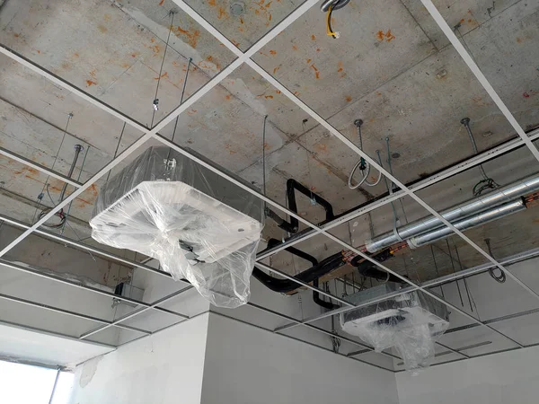 Selangor Malaysia March 2021 Installation Ceiling Cassette Air Condition Units — стоковое фото