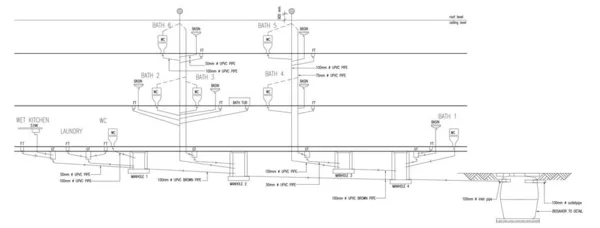 Cad Drawing Construction Plumbing Sewerage Single Line Diagram Building Designed — стоковое фото