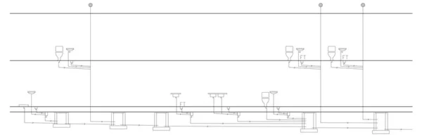 Cad Rysunek Budowy Kanalizacji Kanalizacji Jednoliniowej Diagramu Budynku Zaprojektowany Prezentowany — Zdjęcie stockowe