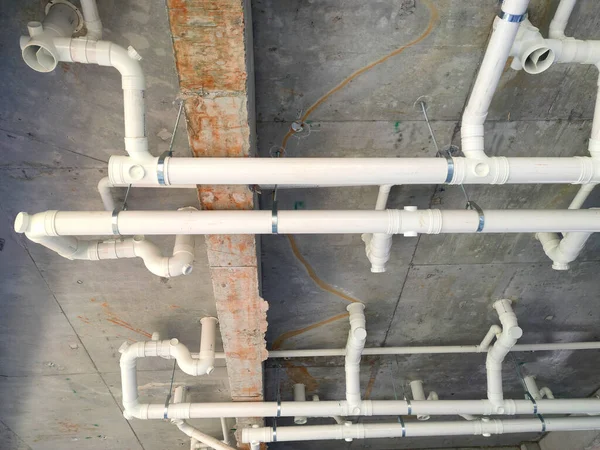 Penang Malaysia January 2021 Sewerage Pipes Toilet Interconnected Floor Soffit — стокове фото