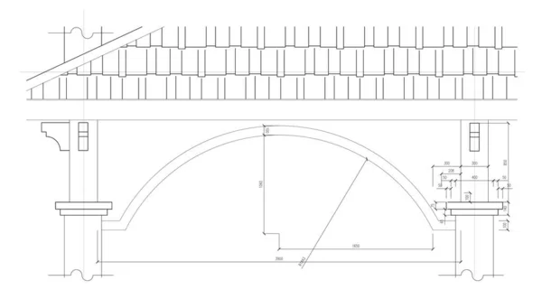 Cad Generated Black White Architectural Detail Drawing Drawings Included Dimension — Zdjęcie stockowe