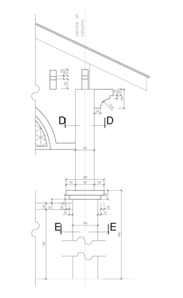 Cad Generated Black White Architectural Detail Drawing Drawings Included Dimension — Stok fotoğraf