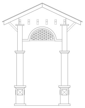 Architectural arch for the facade. It is usually used to further highlight the facade of a building or as an entrance. Drawing generated using CAD with 2D black and white.