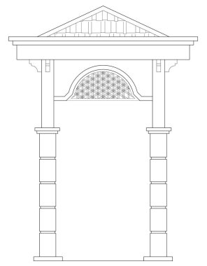 Architectural arch for the facade. It is usually used to further highlight the facade of a building or as an entrance. Drawing generated using CAD with 2D black and white.