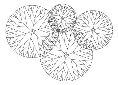 Architectural graphic or symbol of the trees from the top view. It is usually used in plan drawing or architectural layouts. 2D CAD image in black and white.