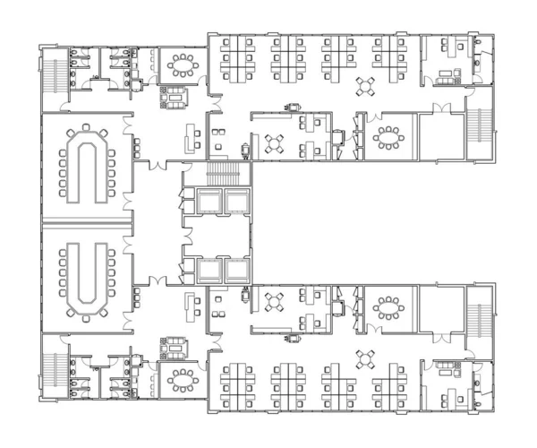 Office Layout Drawing Complete Office Furniture Cad Drawing Drawing Black — Stock Photo, Image