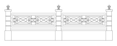 2 boyutlu dekoratif eskrim çiziminin 2 bölümü. CAD tasarımı kullanılarak oluşturuldu. Siyah beyaz çiziyor.