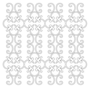 Çiçek tasarımı ve geometriyle birleştirilmiş dekoratif desen. Siyah ve beyaz olarak CAD tasarımı kullanan 2B desen.