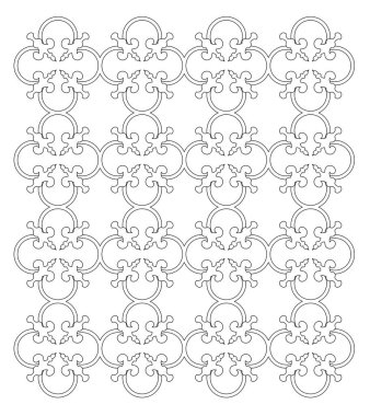 Çiçek tasarımı ve geometriyle birleştirilmiş dekoratif desen. Siyah ve beyaz olarak CAD tasarımı kullanan 2B desen.