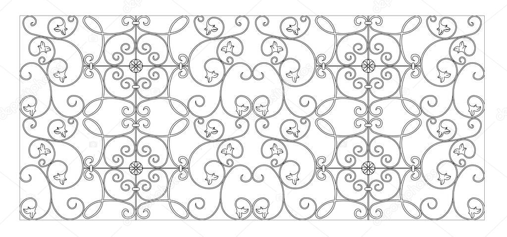 Decorative pattern based on flora design and combined with geometry. 2D pattern using CAD design in black and white.