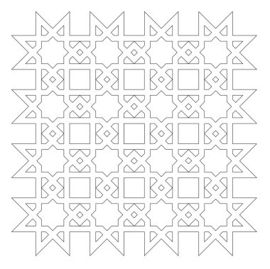 İslami geometrik desenlerin siyah-beyaz 2D CAD çizimi. İslami kalıplar tasarımlarında tekrarlanan geometri elementlerini kullanır.