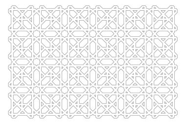 İslami geometrik desenlerin siyah-beyaz 2D CAD çizimi. İslami kalıplar tasarımlarında tekrarlanan geometri elementlerini kullanır.