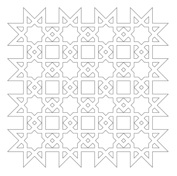 Black and white 2D CAD drawing of Islamic geometric pattern. Islamic patterns use elements of geometry that are repeated in their designs.