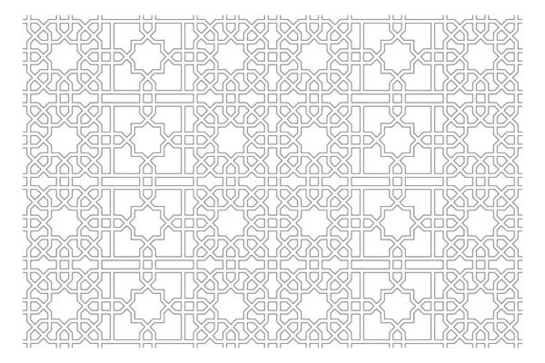 Black and white 2D CAD drawing of Islamic geometric pattern. Islamic patterns use elements of geometry that are repeated in their designs.