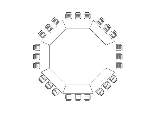 Graficzny Rysunek Stołu Krzesłami Góry Czarno Biały Rysunek Wykorzystaniem Cad — Zdjęcie stockowe