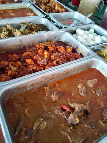 Cozinha Malaia Tradicional Malaia Está Exposição Para Venda Barracas Estrada — Fotografia de Stock