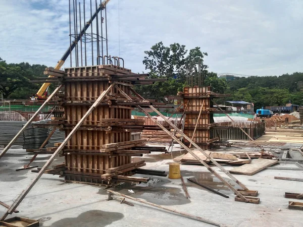 Selangor Malaysia July 2021 Concrete Columns Formed Using Timber Plywood — Stock Photo, Image