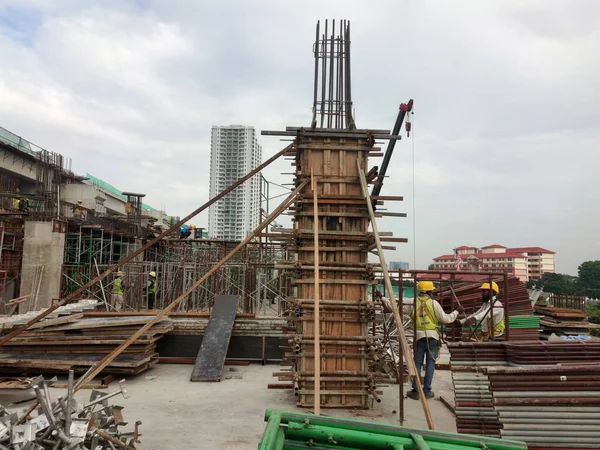 Selangor Malaysia July 2021 Concrete Columns Formed Using Timber Plywood — Stock Photo, Image