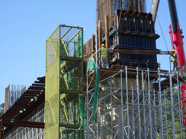 Johor Malaysia March 2021 Trabalhadores Construção Civil Estão Trabalhando Canteiro — Fotografia de Stock