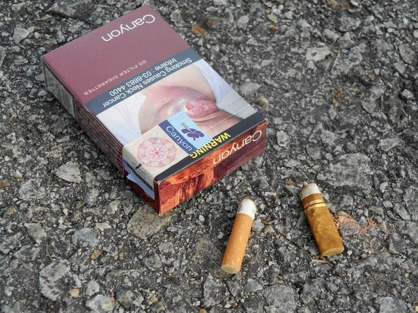 Selangor Malaysia January 2017 Cigarette Butt Cigarette Box Left Smokers — Stock Fotó