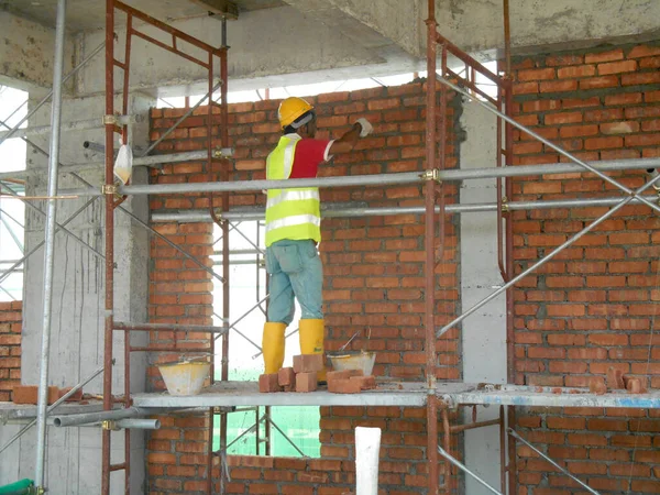 Jasin Malaysia Wrzesień 2016 Cegła Murowa Wykonanie Budowie Placu Budowy — Zdjęcie stockowe
